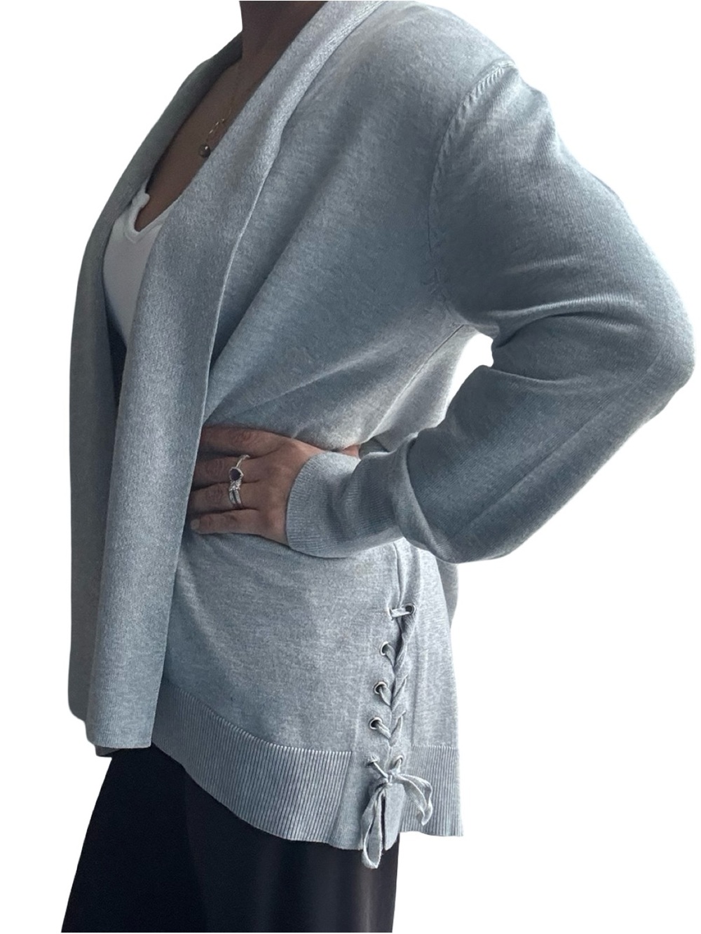 89th & Madison Light Gray Open-Front Draped Cardigan